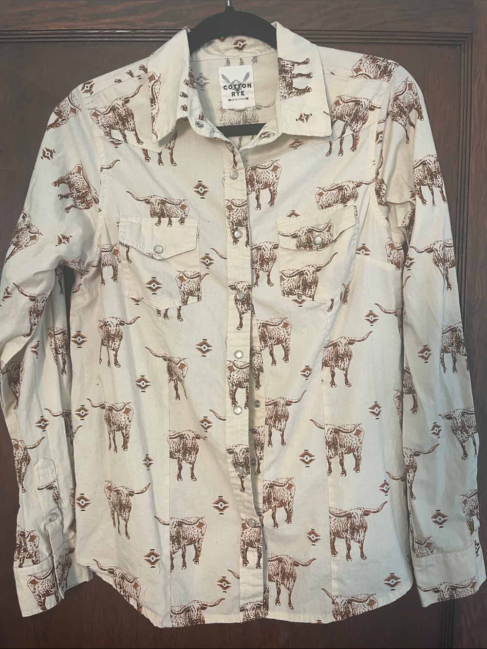 Women’s 100% Cotton Rye  Western Print Button-Up Shirt